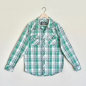 BKE Buckle Plaid Green Button Down Shirt Men’s size XXL Slim Fit